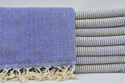 DOTTY DIAMOND BLUE TURKISH TOWEL-Bath Towels-DECOROLALA