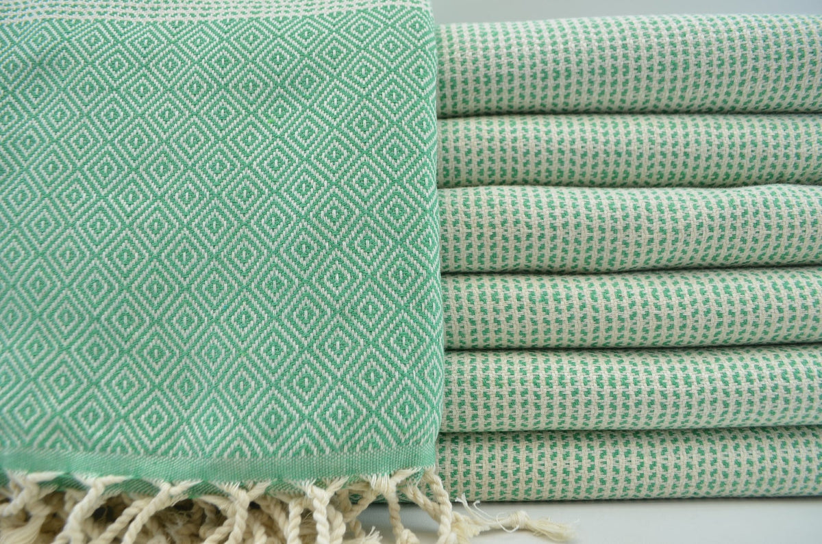 DOTTY DIAMOND GREEN TURKISH TOWEL 40"x70"-Bath Towels-DECOROLALA