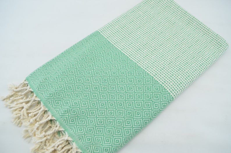 DOTTY DIAMOND GREEN TURKISH TOWEL-Turkish Towel-DECOROLALA