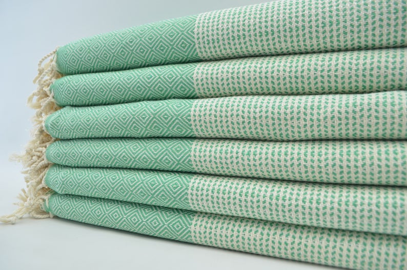 DOTTY DIAMOND GREEN TURKISH TOWEL-Turkish Towel-DECOROLALA