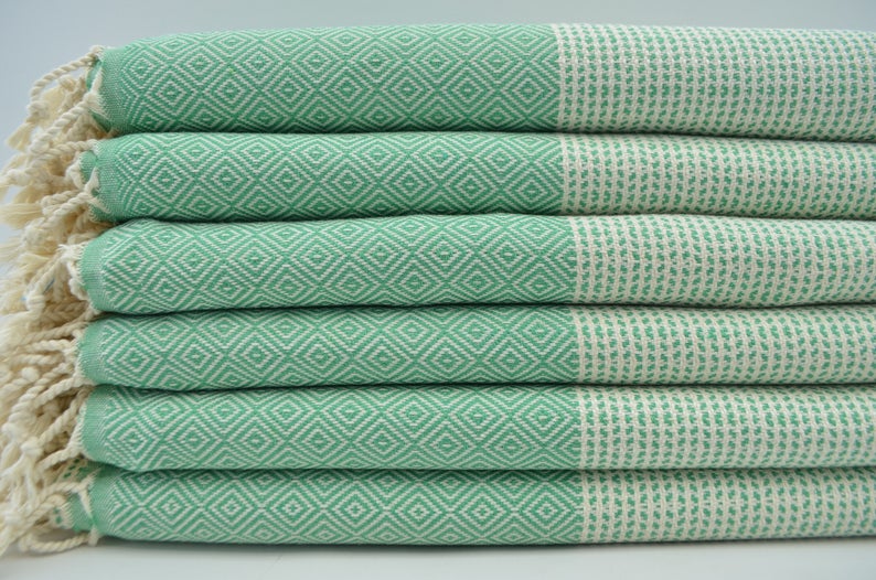 DOTTY DIAMOND GREEN TURKISH TOWEL-Turkish Towel-DECOROLALA