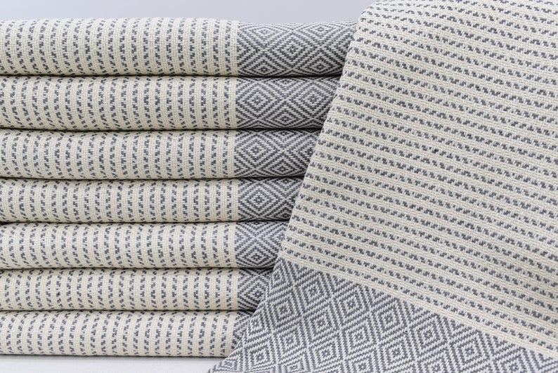 DOTTY DIAMOND GREY TURKISH TOWEL-Bath Towels-DECOROLALA