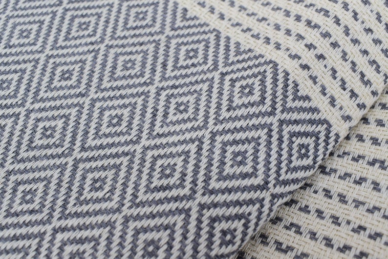 DOTTY DIAMOND GREY TURKISH TOWEL-Bath Towels-DECOROLALA