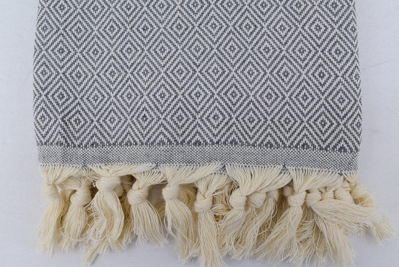 DOTTY DIAMOND GREY TURKISH TOWEL-Bath Towels-DECOROLALA
