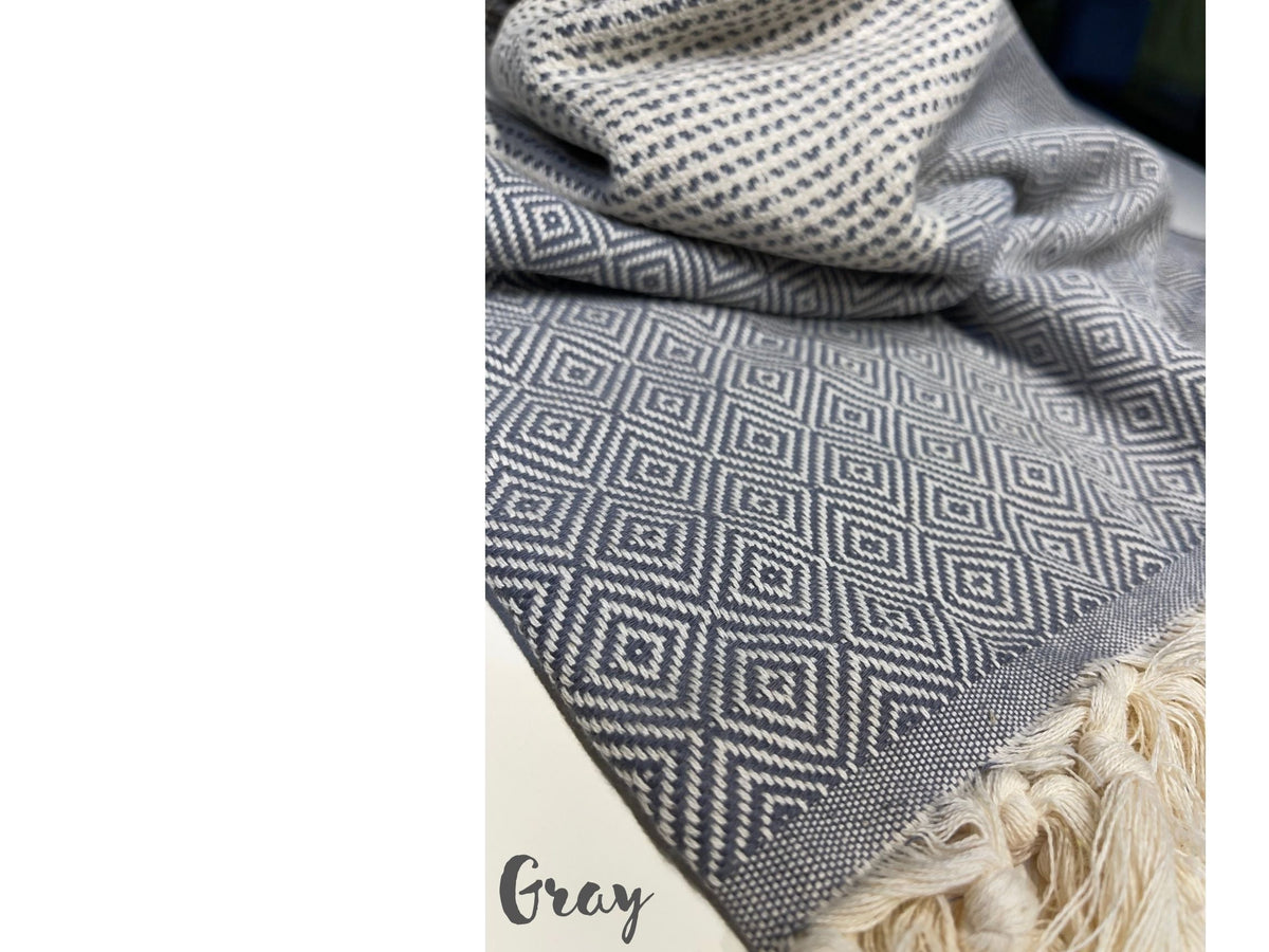 DOTTY DIAMOND GREY TURKISH TOWEL-Bath Towels-DECOROLALA