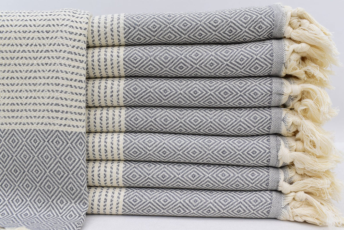 DOTTY DIAMOND GREY TURKISH TOWEL-Bath Towels-DECOROLALA