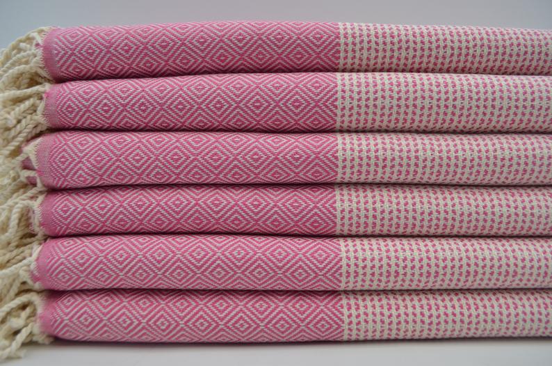 DOTTY DIAMOND PINK TURKISH TOWEL-Bath Towels-DECOROLALA