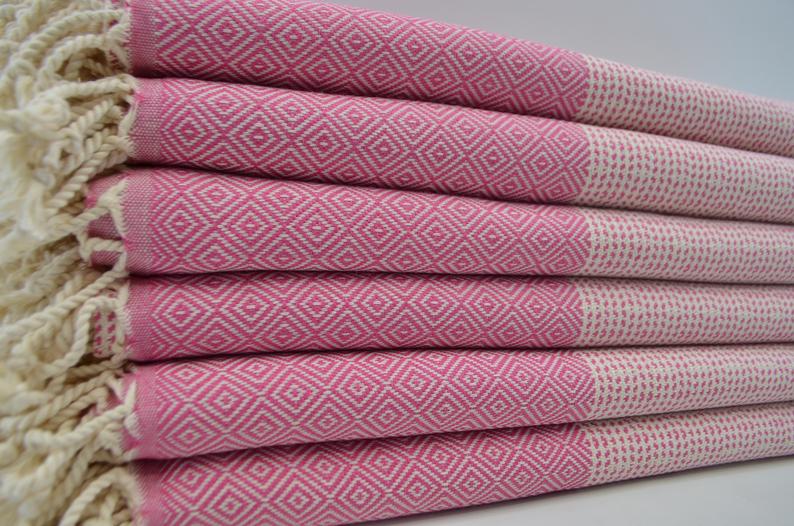DOTTY DIAMOND PINK TURKISH TOWEL-Bath Towels-DECOROLALA