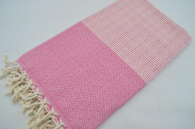 DOTTY DIAMOND PINK TURKISH TOWEL-Bath Towels-DECOROLALA