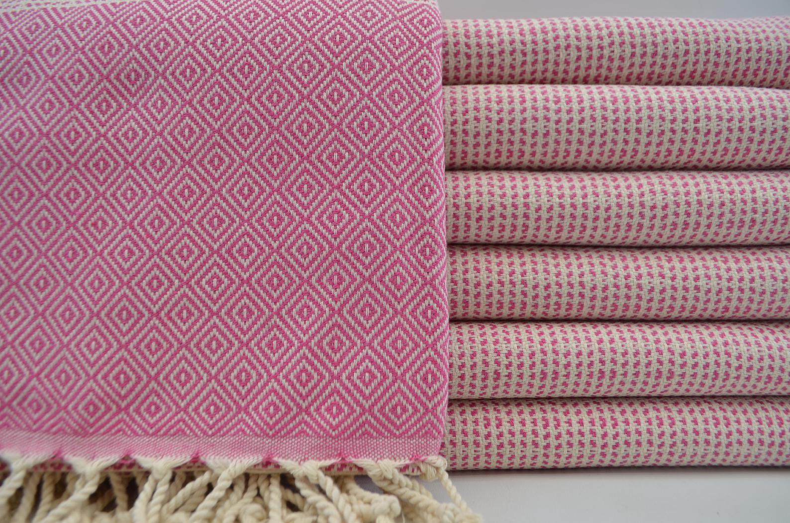 DOTTY DIAMOND PINK TURKISH TOWEL-Turkish Towel-DECOROLALA