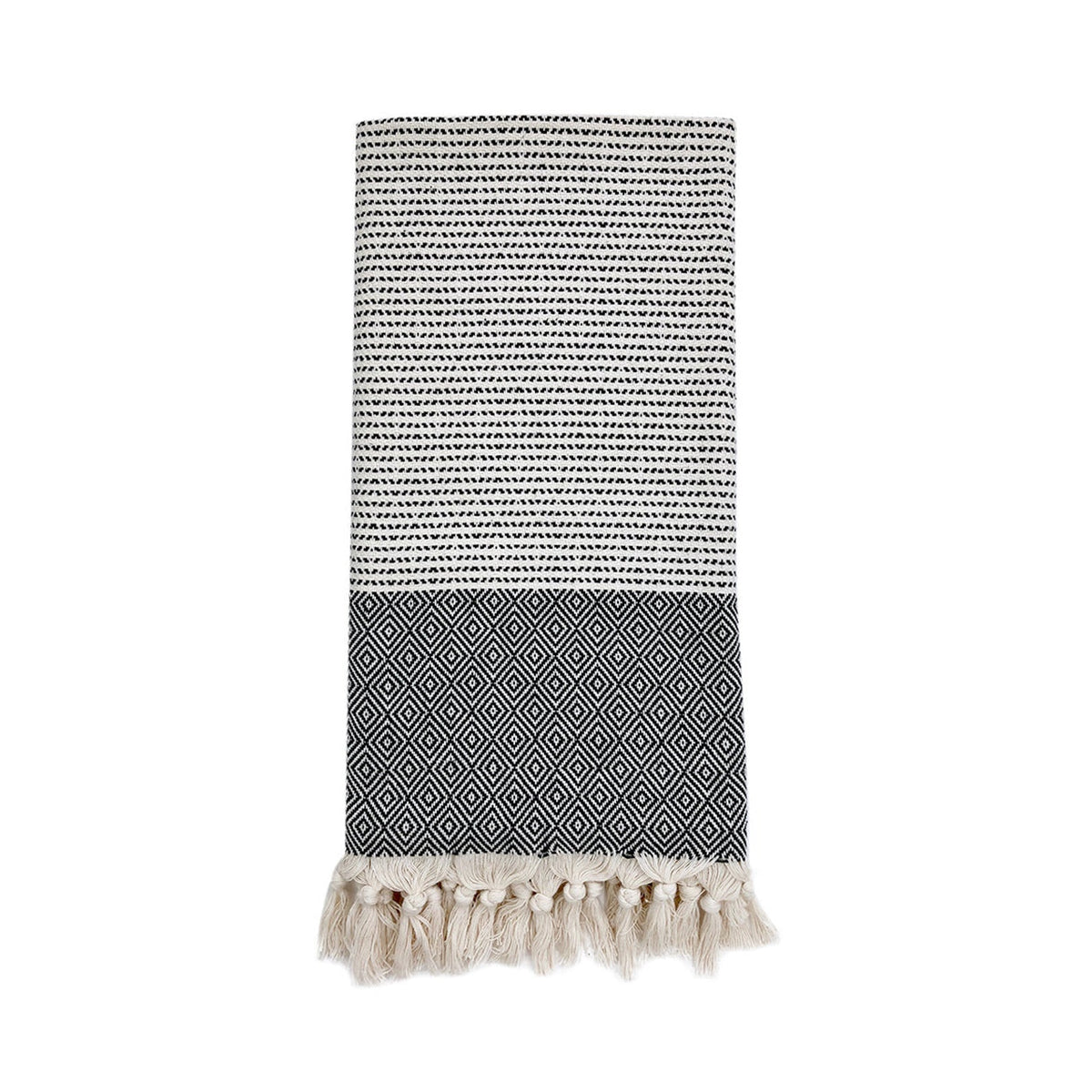 DOTTY DIAMOND TURKISH TOWEL - BLACK 40"X70"-Bath Towels-DECOROLALA