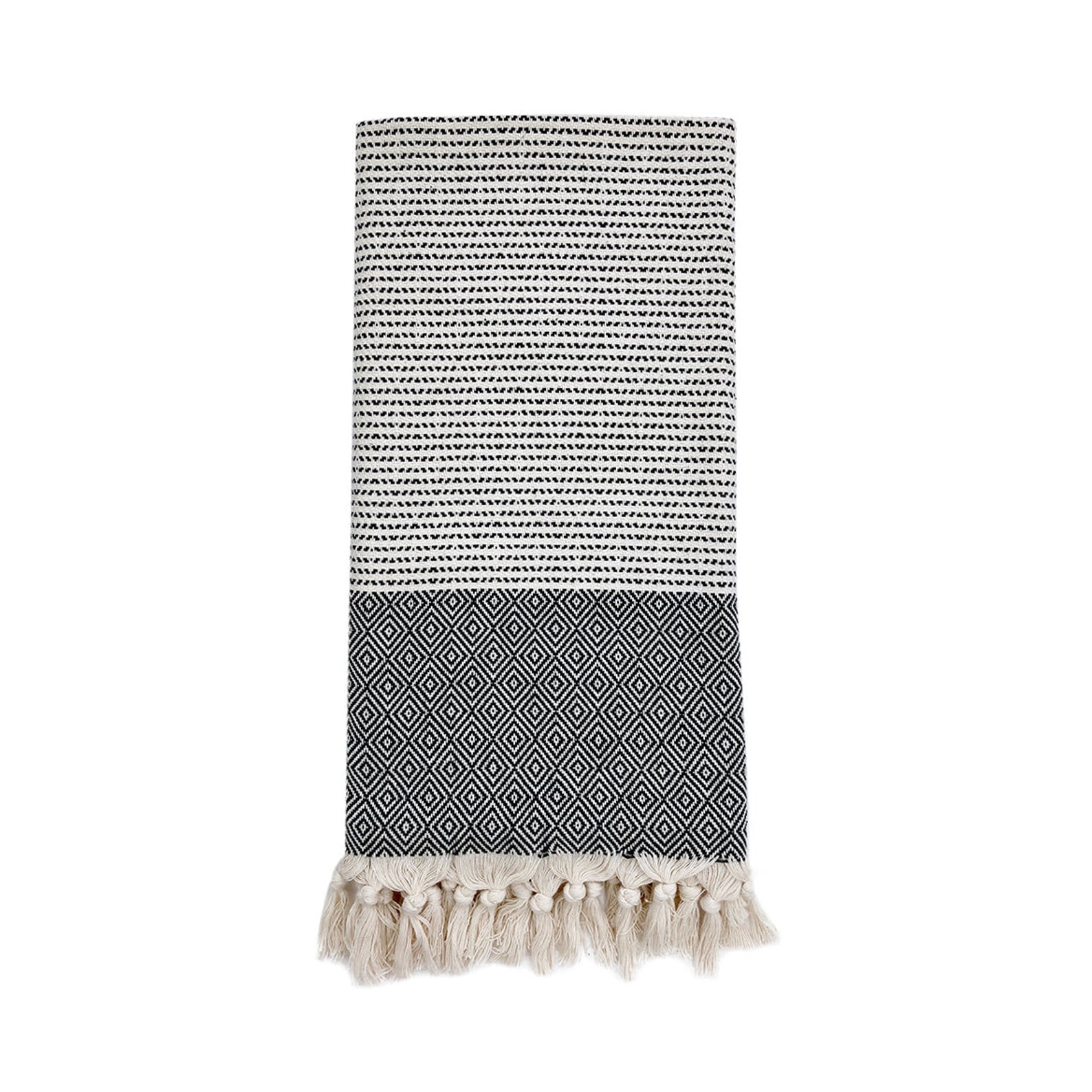 DOTTY DIAMOND TURKISH TOWEL - BLACK 40"X70"-Turkish Towel-DECOROLALA