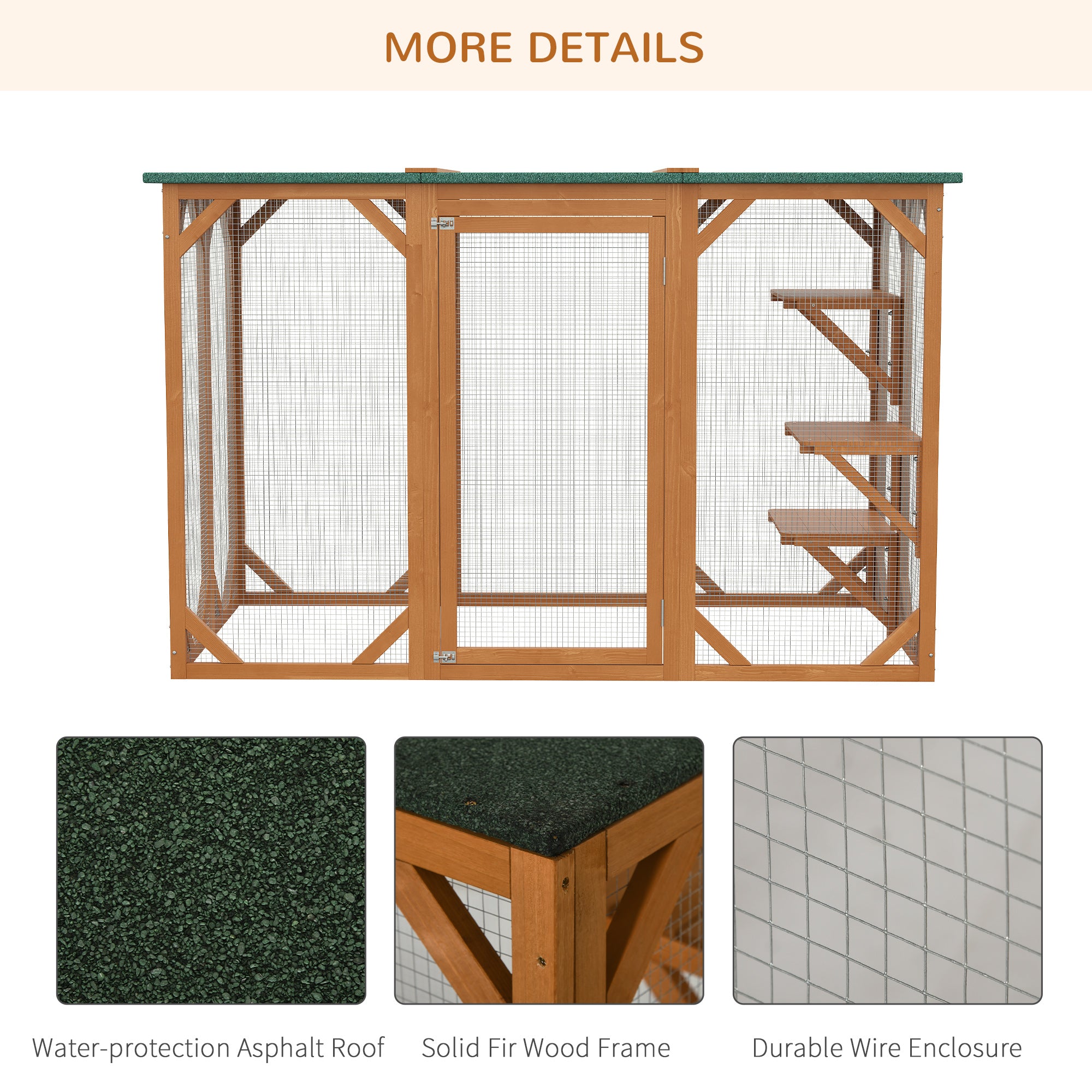 71"L Catio Outdoor Cat Enclosure, Indoor Cat Cage, Pet House, Small Animal Hutch for 1-2 Rabbit, Kitten, Kitty Crate Kennel w/ Waterproof Roof, Multi-Level Platforms, Orange