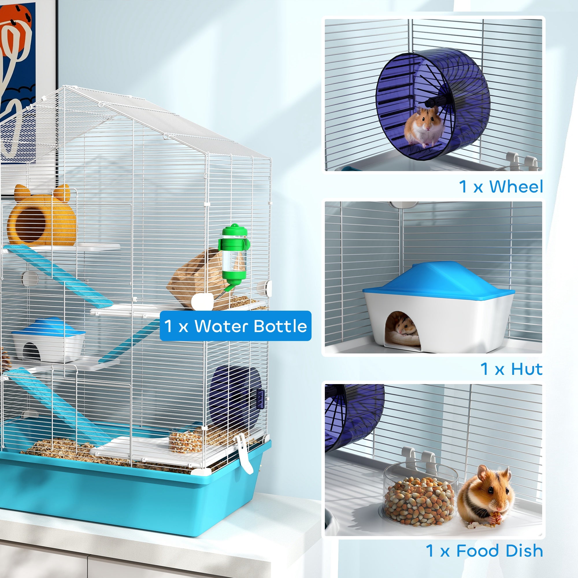 Large Hamster Cage, 5-Tier Small Animal House and Habitats for Gerbil Mice, Light Blue
