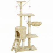 53" Cat Tree Tower, Kitten Activity Centre with Scratching Posts, Condo, Perches, Ladder, Hammock, Dangling Toys, Beige