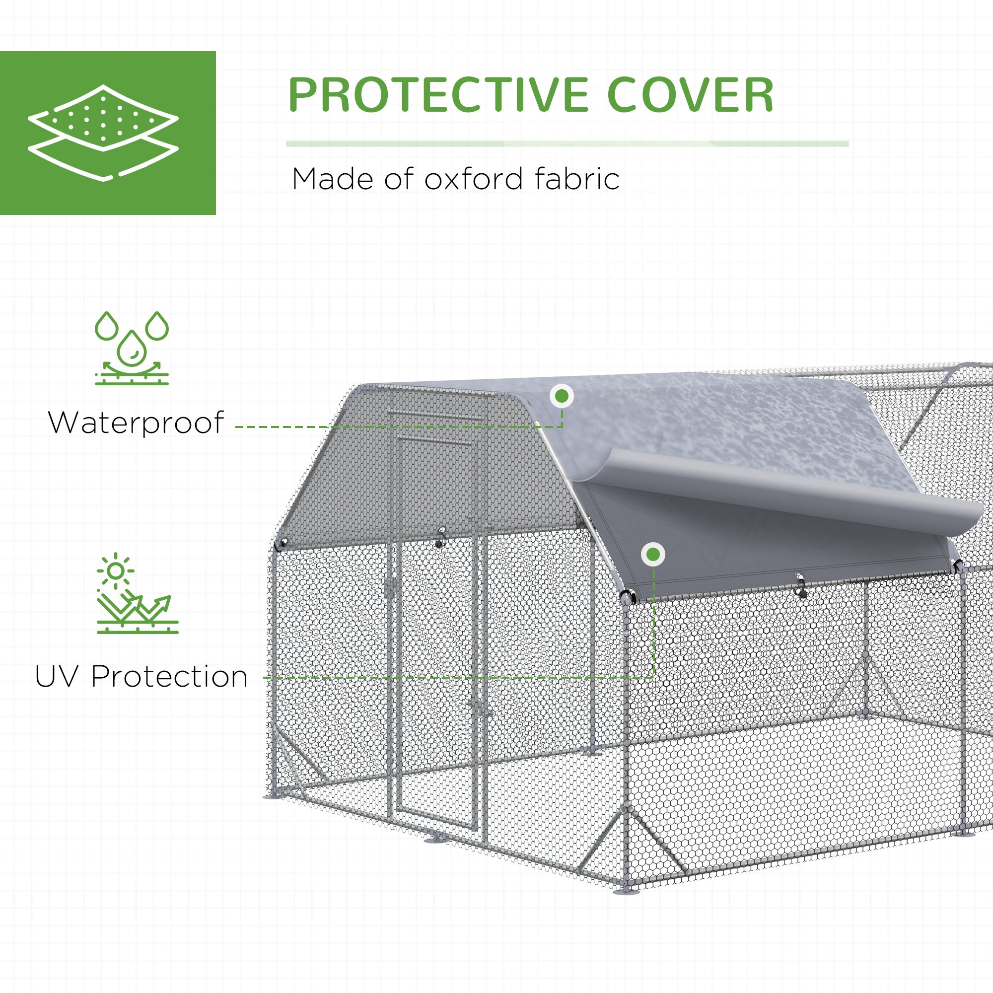Chicken Run Outdoor, Galvanized Large Metal Chicken Coop Cage, Walk-in Enclosure Poultry Hen Run House Playpen Rabbit Hutch with Flat Roof, Cover, 9.2'x12.5'x6.5', Silver
