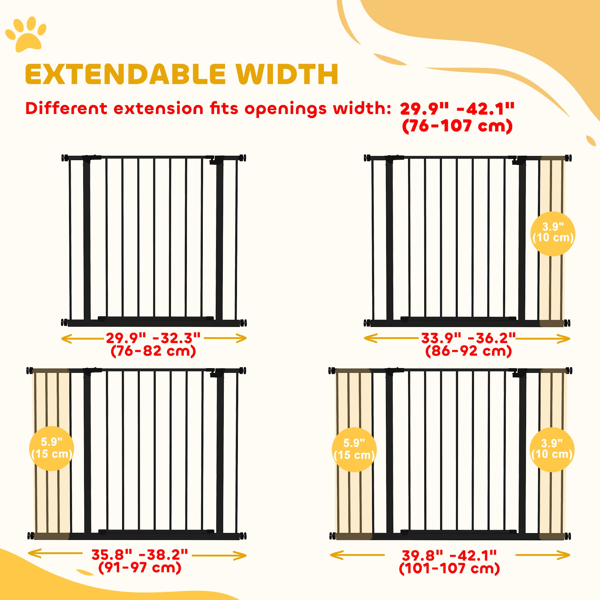 Barrière de sécurité pour chiens à pression, barrière pour animaux pour escaliers et encadrements de porte, largeur de 29,9 à 42,1'' noire