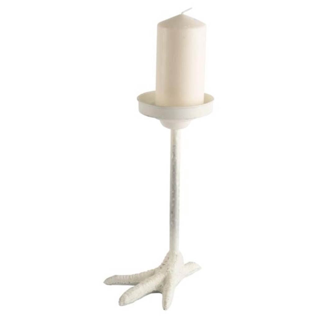 Daffy II Tall White Cast Iron Chicken Foot Table Candle Holder-Table Candle Holders-DECOROLALA