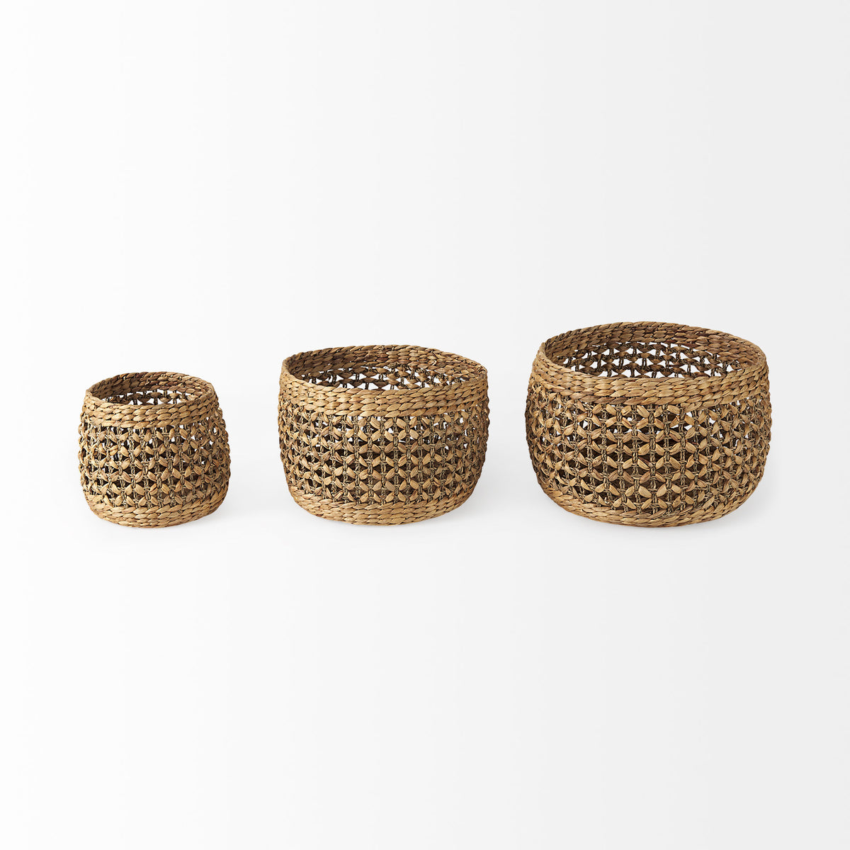 Dakota (Set of 3) Medium Brown Seagrass Round Basket-Decorative Baskets-DECOROLALA