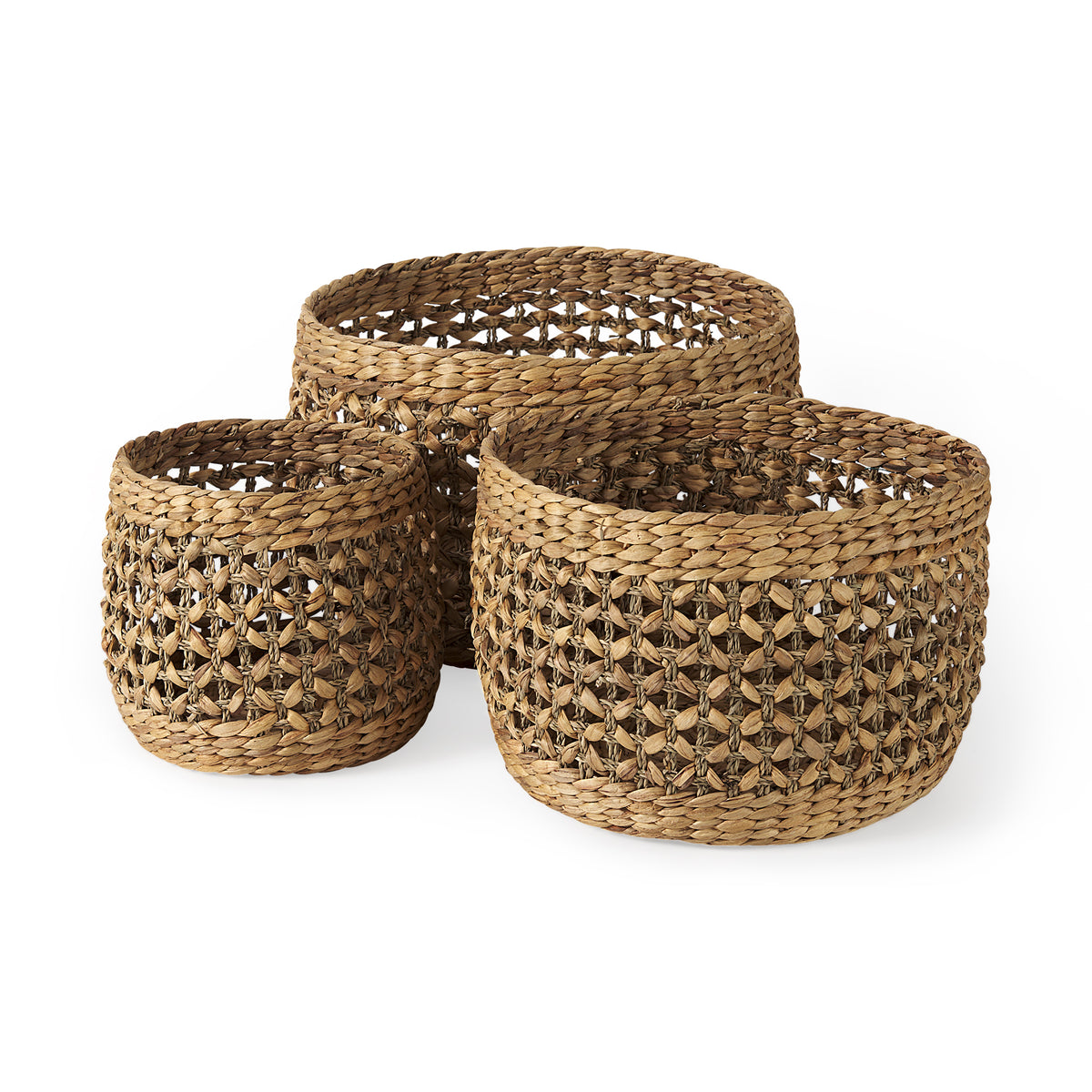 Dakota (Set of 3) Medium Brown Seagrass Round Basket-Decorative Baskets-DECOROLALA