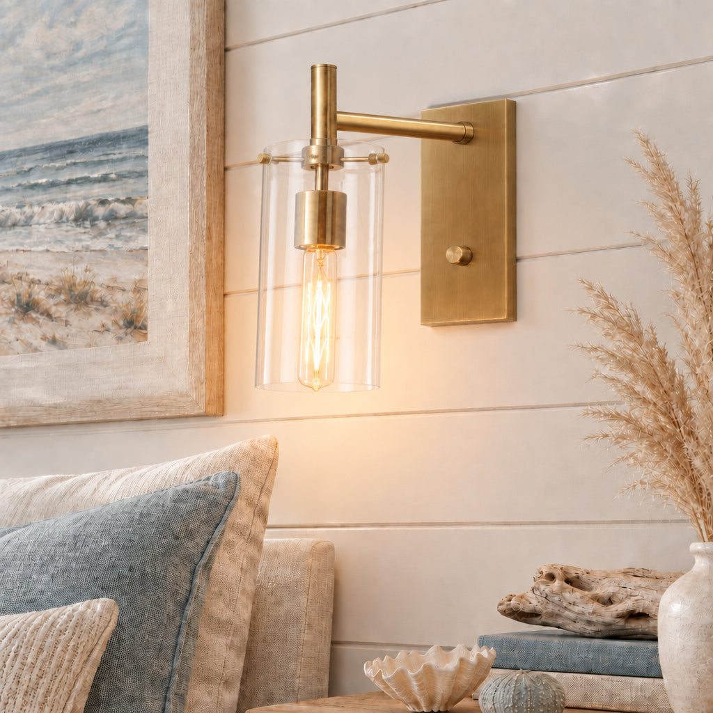 Dalton Wall Lamp - Brass Clear Glass-Lighting-DECOROLALA