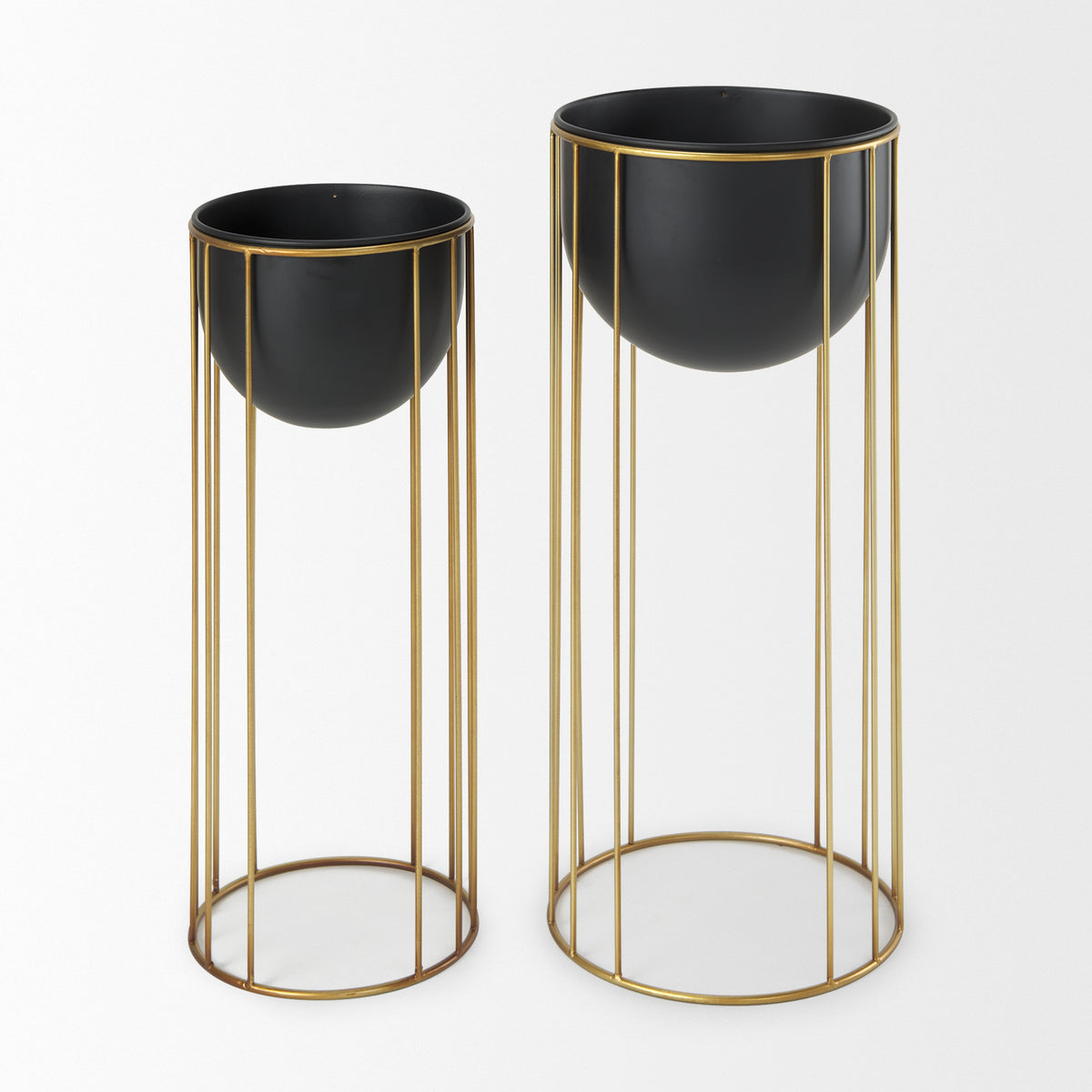 Danica Set of 2 Matte Black Metal Plant Stands-Plant & Magazine Racks-DECOROLALA