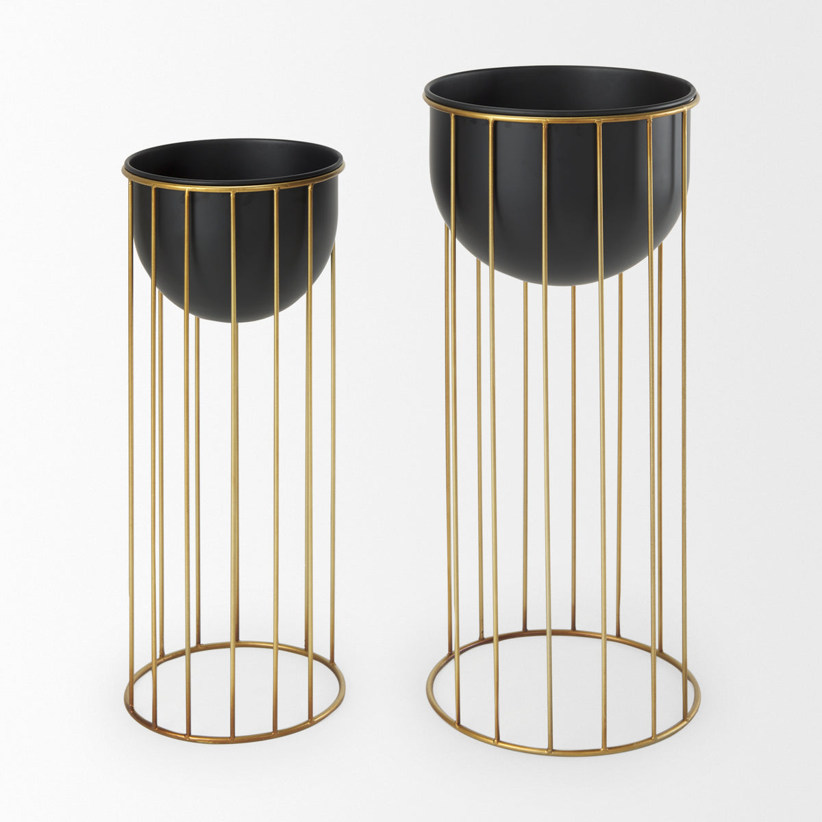 Danica Set of 2 Matte Black Metal Plant Stands-Plant & Magazine Racks-DECOROLALA