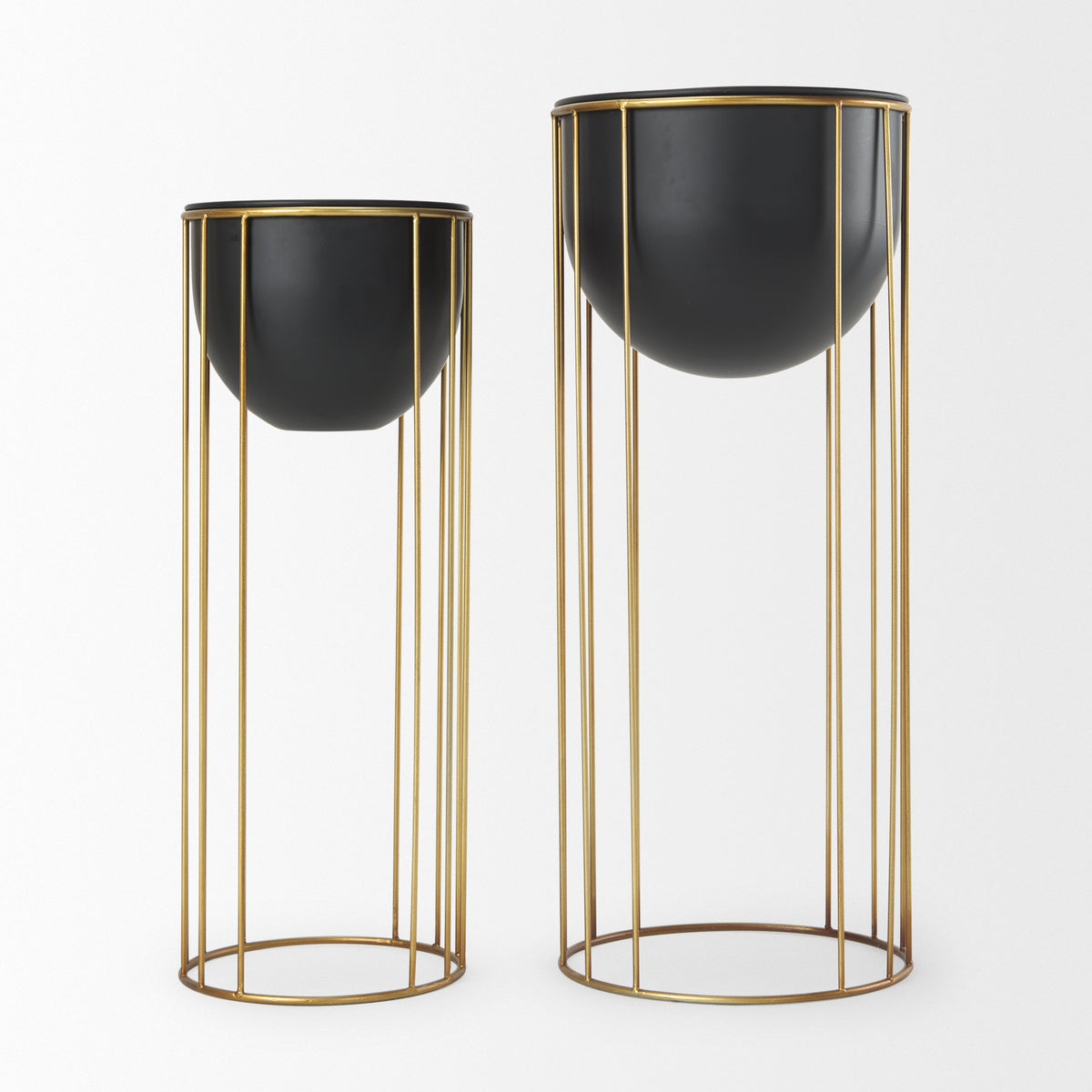Danica Set of 2 Matte Black Metal Plant Stands-Plant & Magazine Racks-DECOROLALA