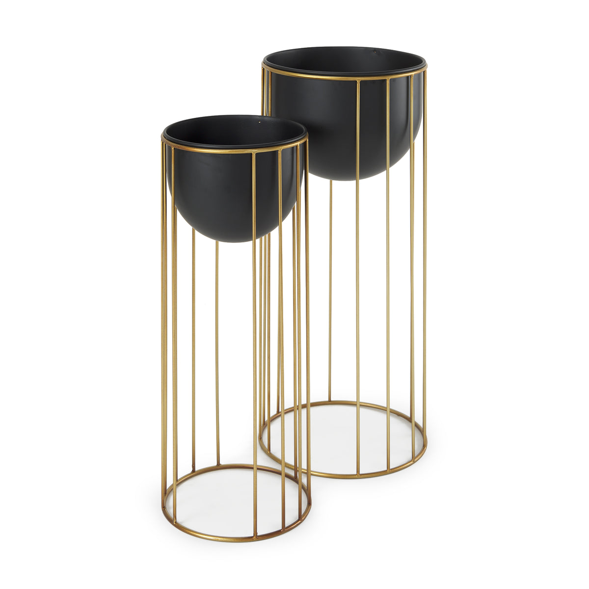 Danica Set of 2 Matte Black Metal Plant Stands-Plant & Magazine Racks-DECOROLALA