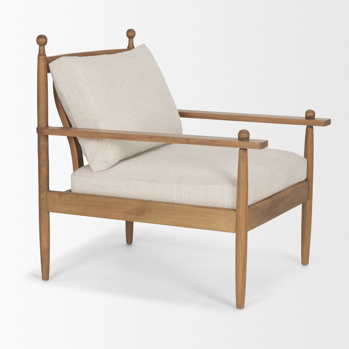 Danni Beige Fabric Beech Wood Framed Accent Lounge Chair-Accent Chairs-DECOROLALA