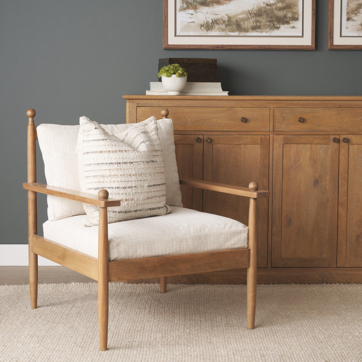 Danni Beige Fabric Beech Wood Framed Accent Lounge Chair-Accent Chairs-DECOROLALA