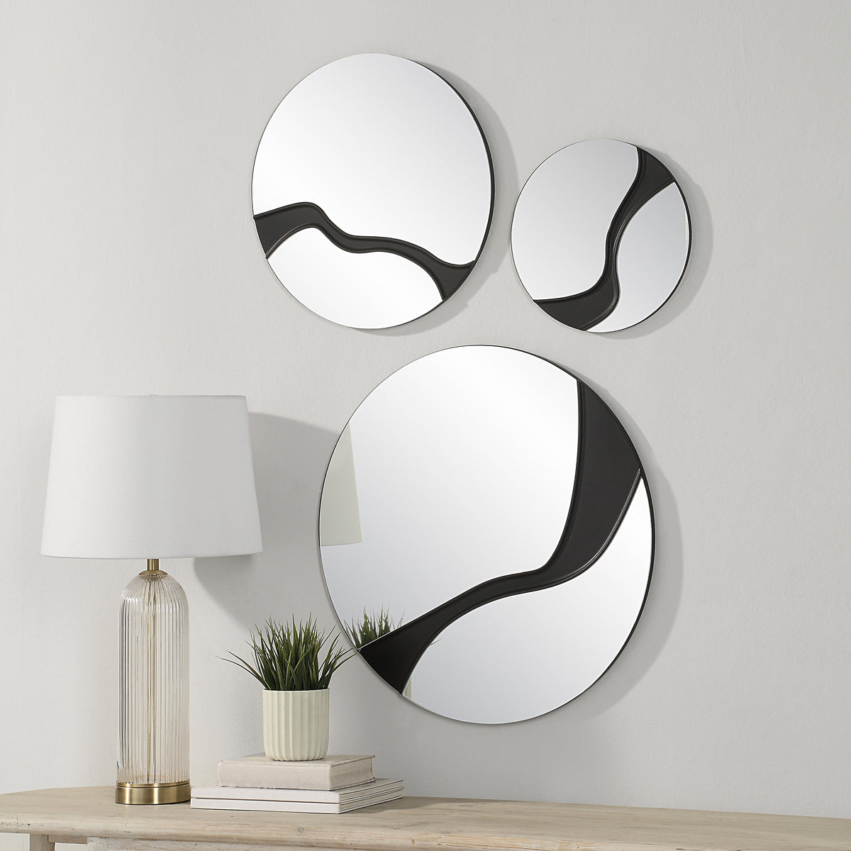 Dansk 3 Piece Tall Round Wall Mirror, Black-Mirrors-DECOROLALA