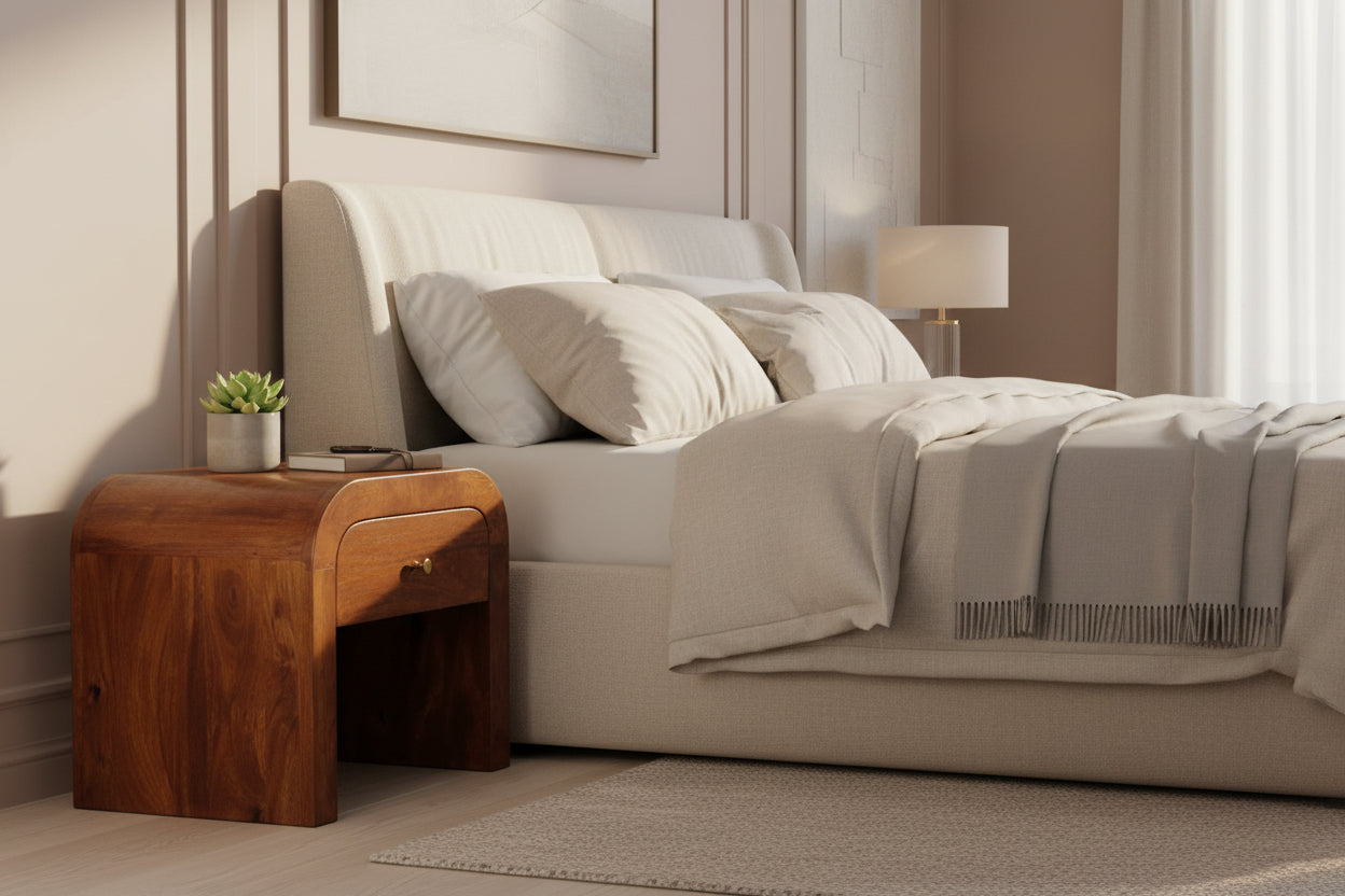 Darcy Chestnut Nightstand - 1 Drawer with Brass Knob-Nightstand-DECOROLALA