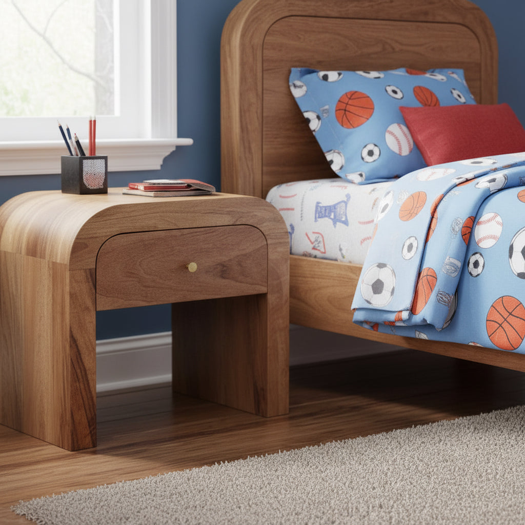 Darcy Round Mango Wood Nightstand - 1 Drawer with Brass Knob-Nightstand-DECOROLALA