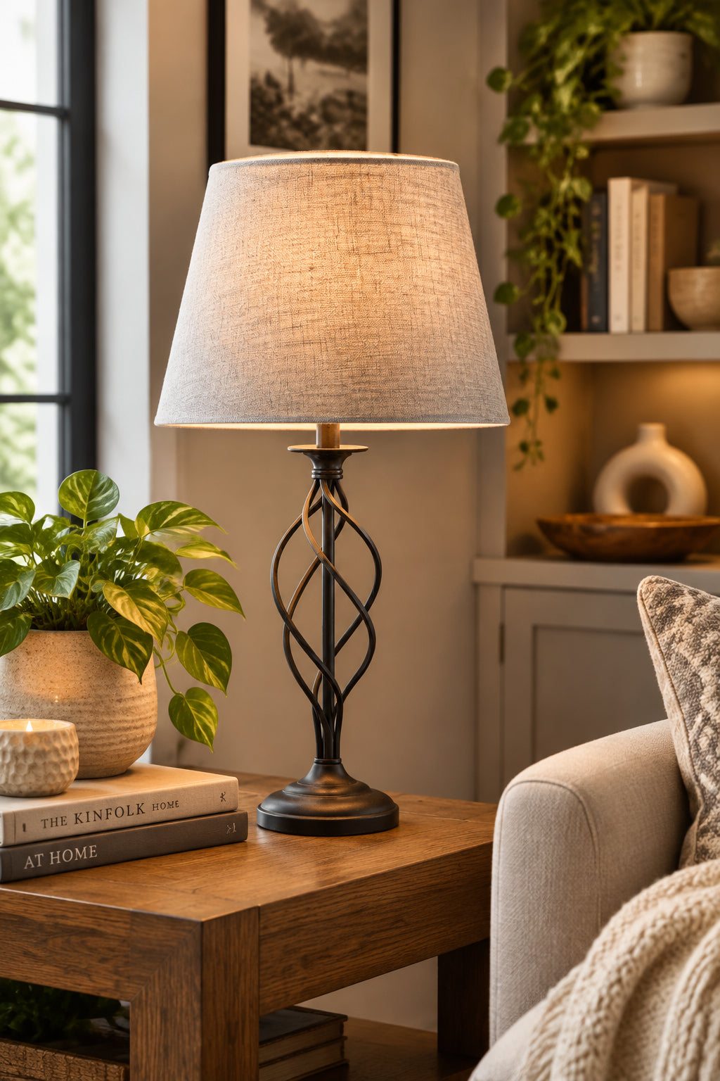 Darcy Table Lamp 26" Grey Spiral Base-Lighting-DECOROLALA