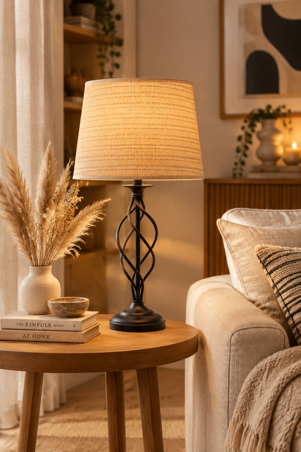 Darcy Table Lamp 26" Natural Rattan Black-Lighting-DECOROLALA