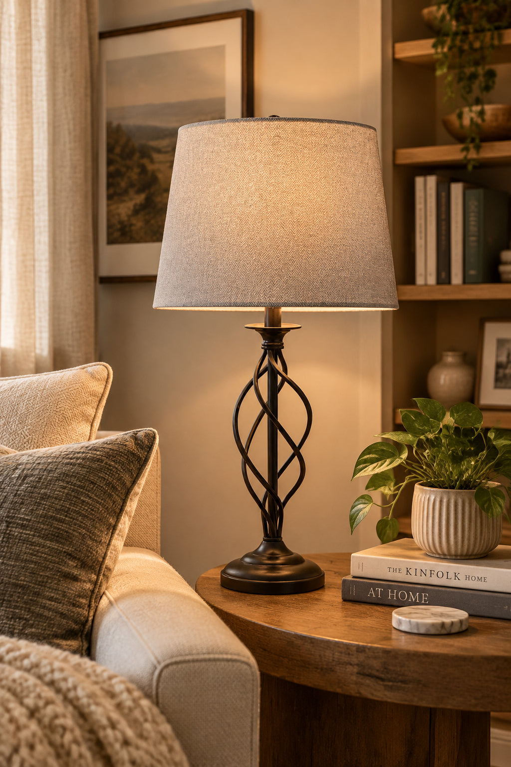Darcy Table Lamp - Grey Herringbone 26"-Lighting-DECOROLALA