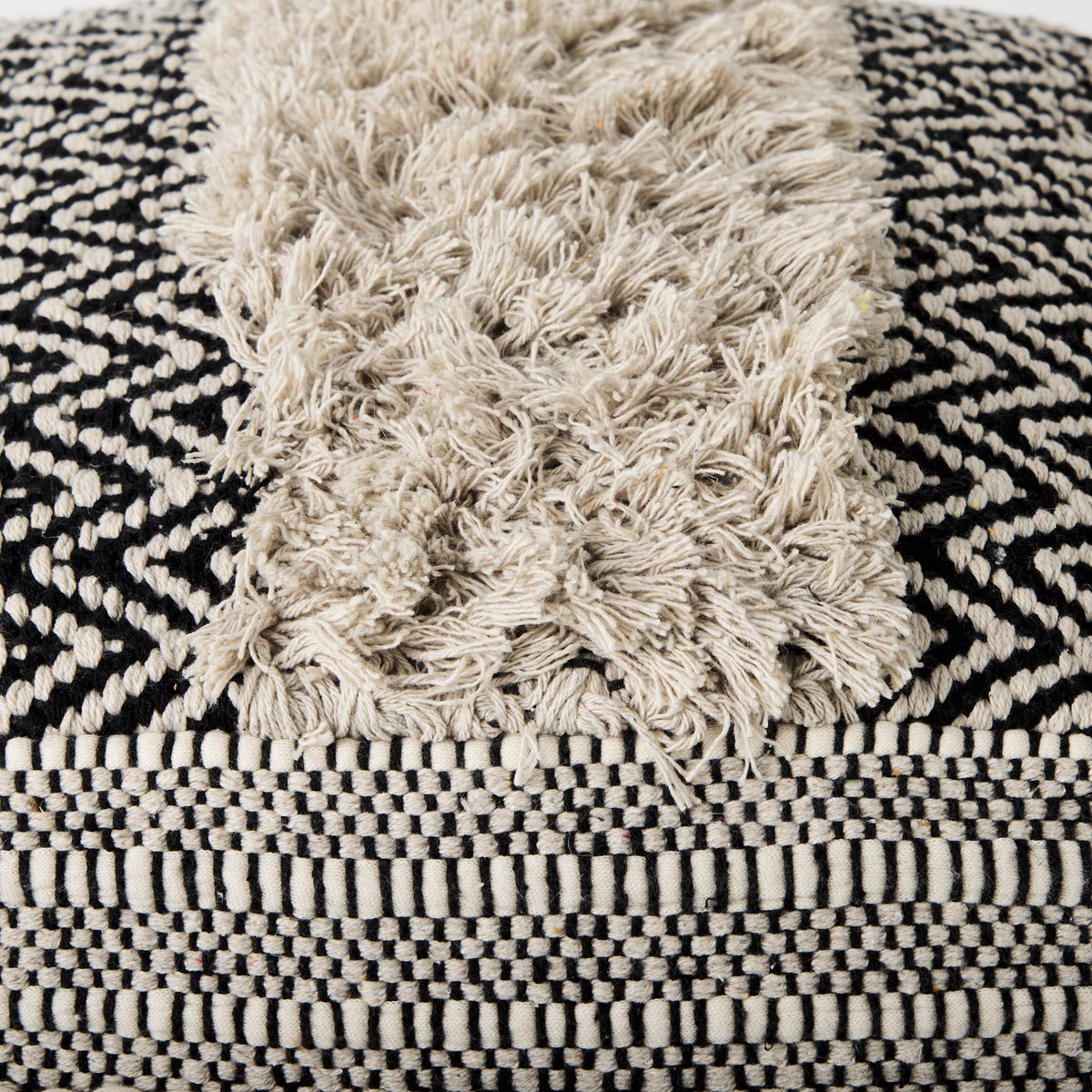 Darika 16.0L x 16.0W x 16.0H Black/White/Gray Cotton Pouf-Poufs-DECOROLALA