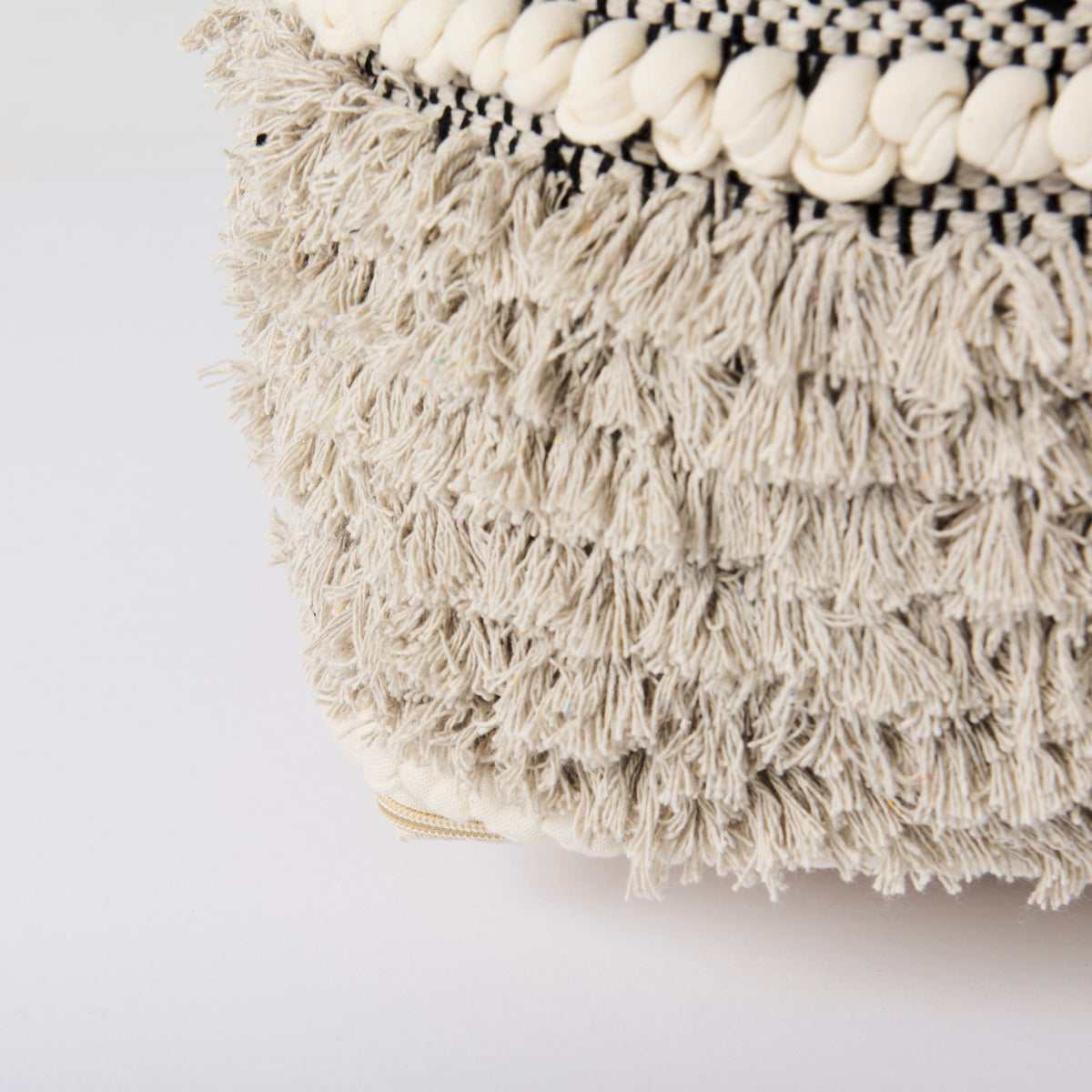Darika 16.0L x 16.0W x 16.0H Black/White/Gray Cotton Pouf-Poufs-DECOROLALA