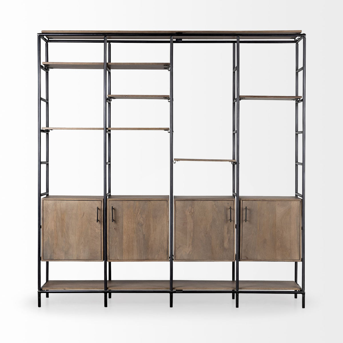 Darius 82L x 16.5W x 90H Medium Brown Wood and Metal Multi-Shelf Shelving Unit-Shelving-DECOROLALA