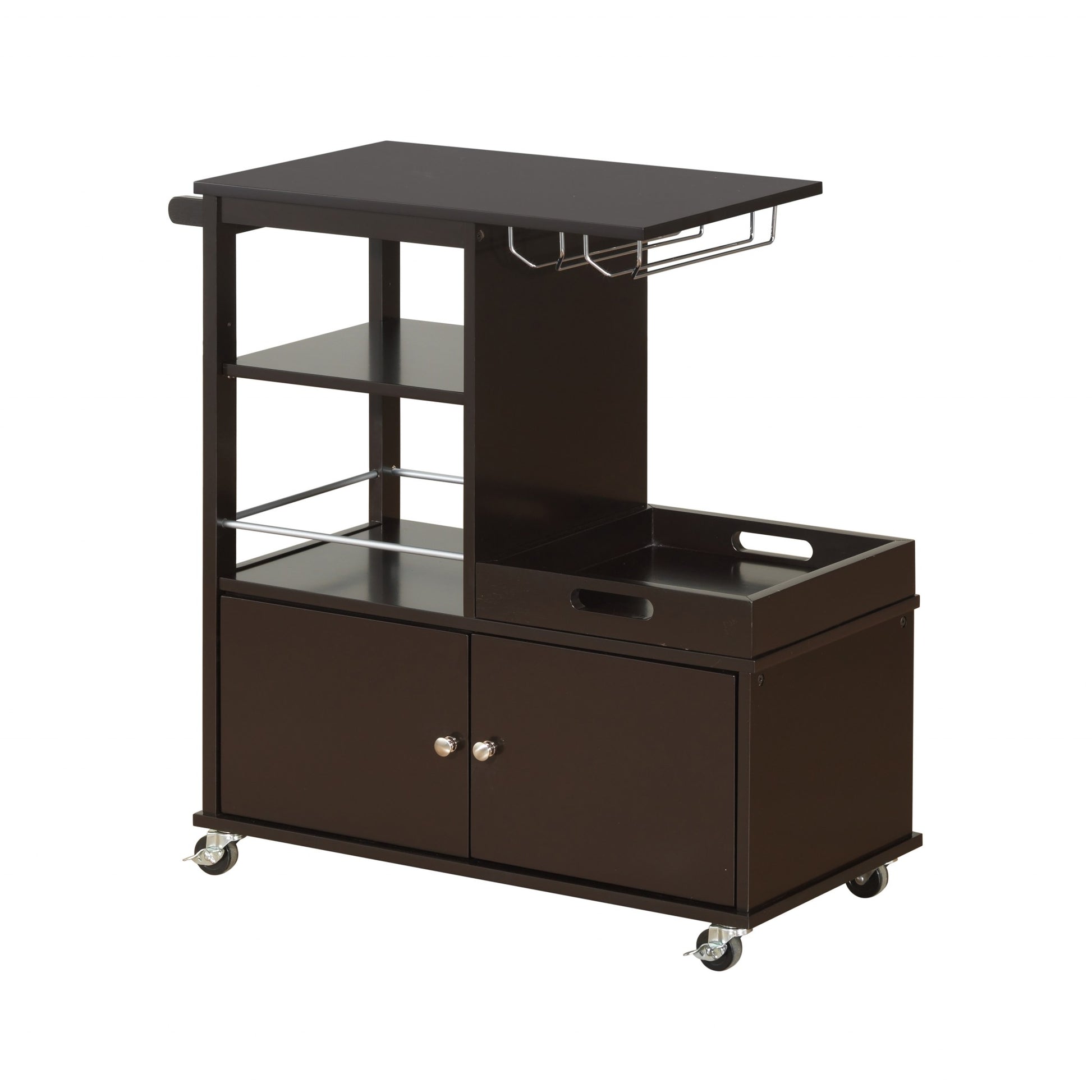 Dark Brown 34" Rolling Kitchen Cart With Storage-Kitchen Carts-Islands-DECOROLALA