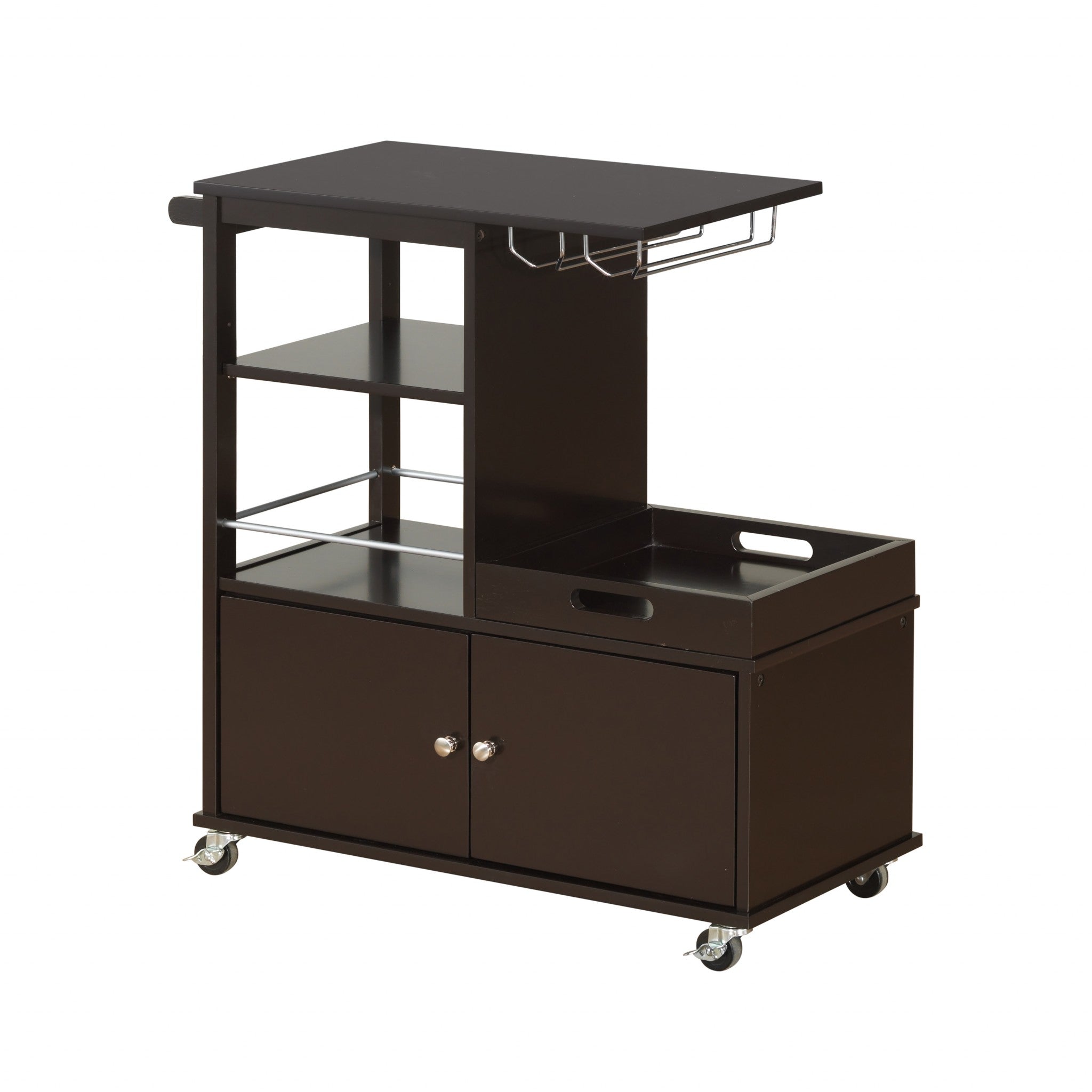 Dark Brown 34" Rolling Kitchen Cart With Storage-Kitchen Carts-Islands-DECOROLALA