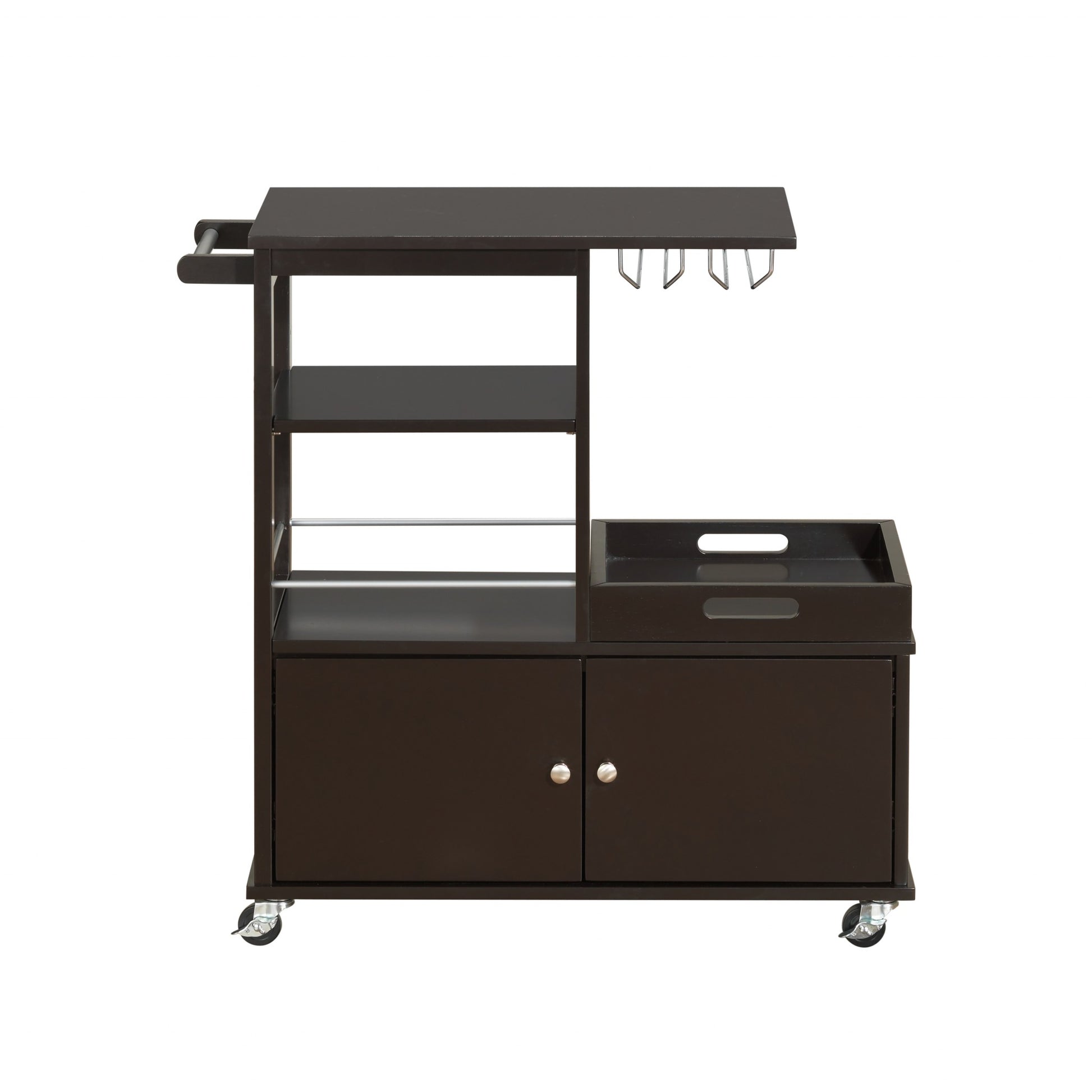 Dark Brown 34" Rolling Kitchen Cart With Storage-Kitchen Carts-Islands-DECOROLALA
