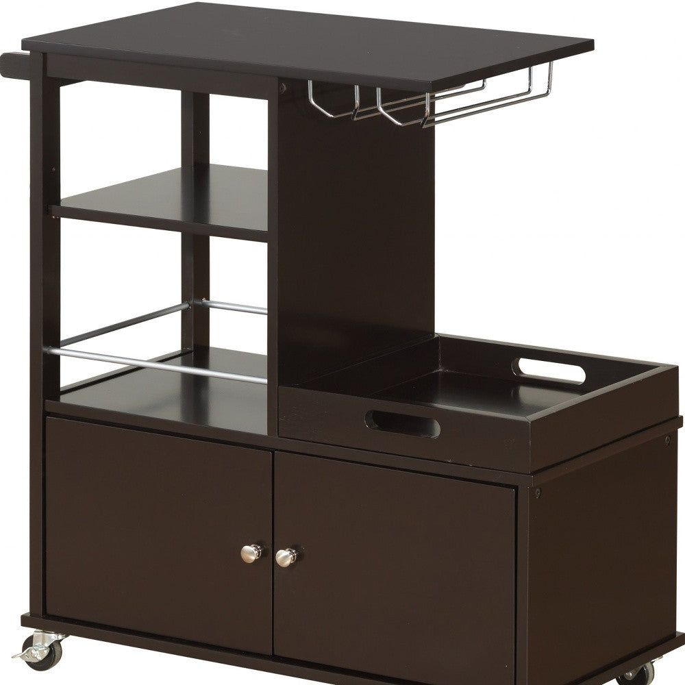 Dark Brown 34" Rolling Kitchen Cart With Storage-Kitchen Carts-Islands-DECOROLALA