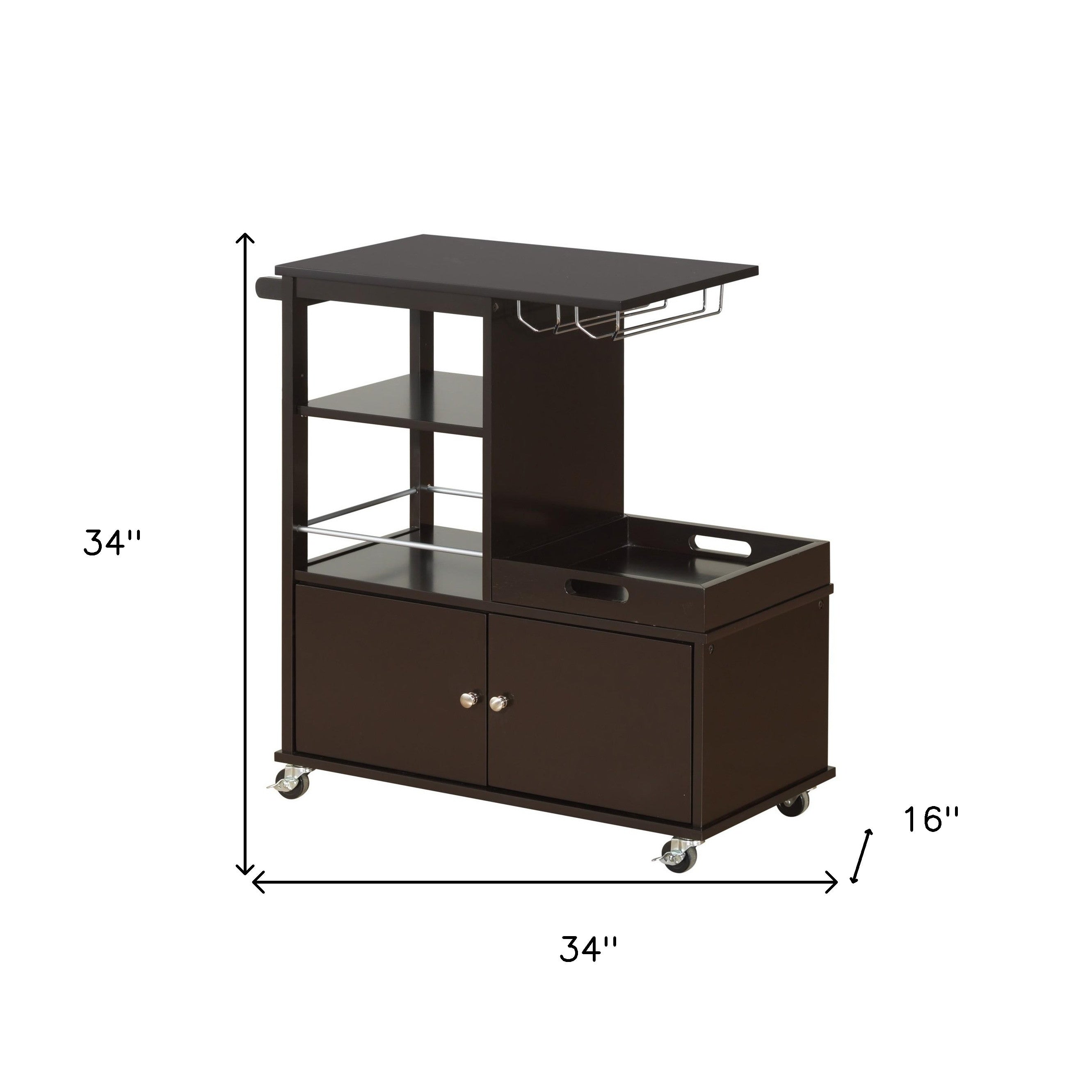 Dark Brown 34" Rolling Kitchen Cart With Storage-Kitchen Carts-Islands-DECOROLALA