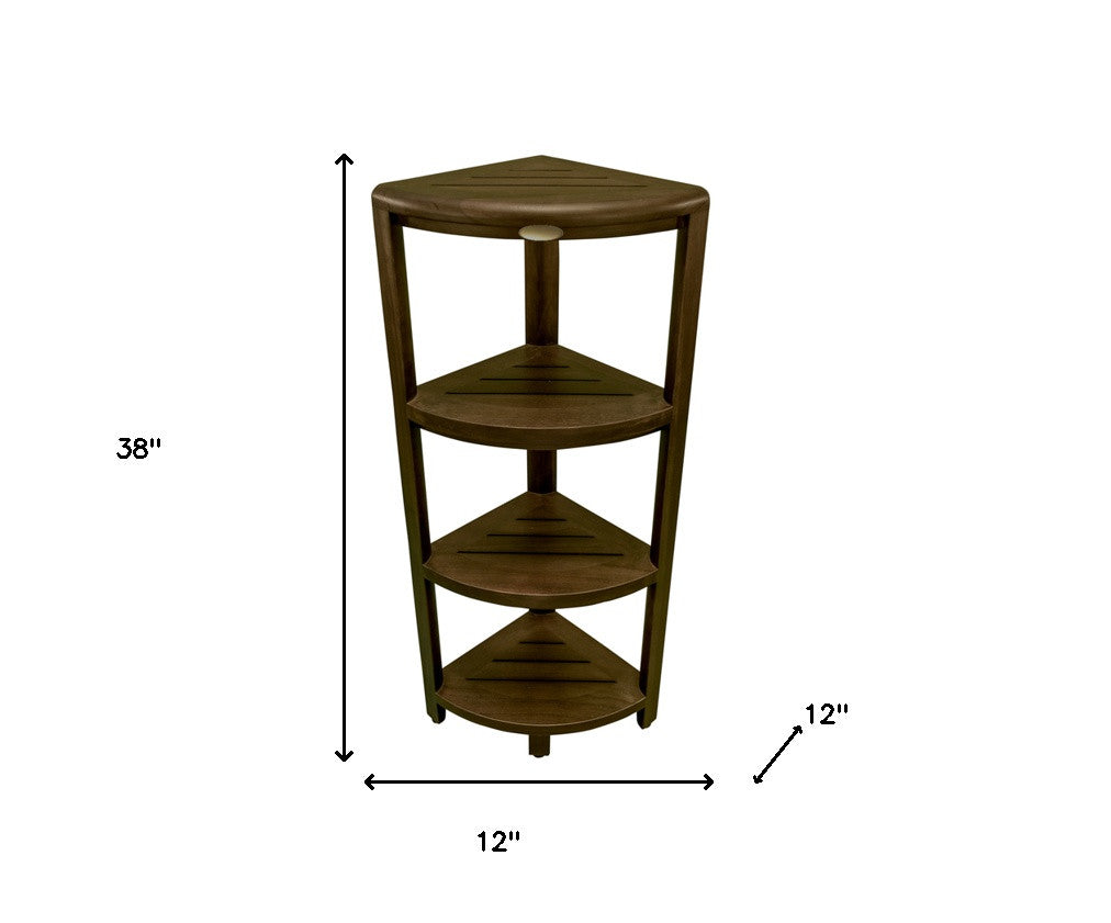 Dark Brown 38" Curvilinear Corner Four Tier Shower Shelf-Bathroom Storage & Organization-DECOROLALA