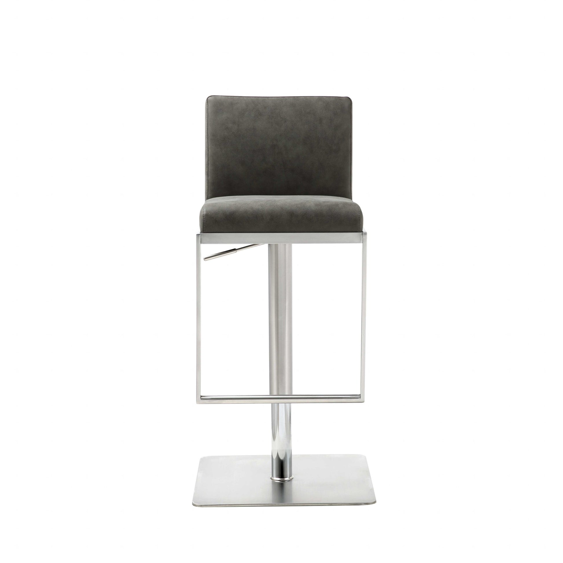 Dark Gray and Silver Faux Leather And Steel Adjustable Bar Chair-Bar Chairs-DECOROLALA