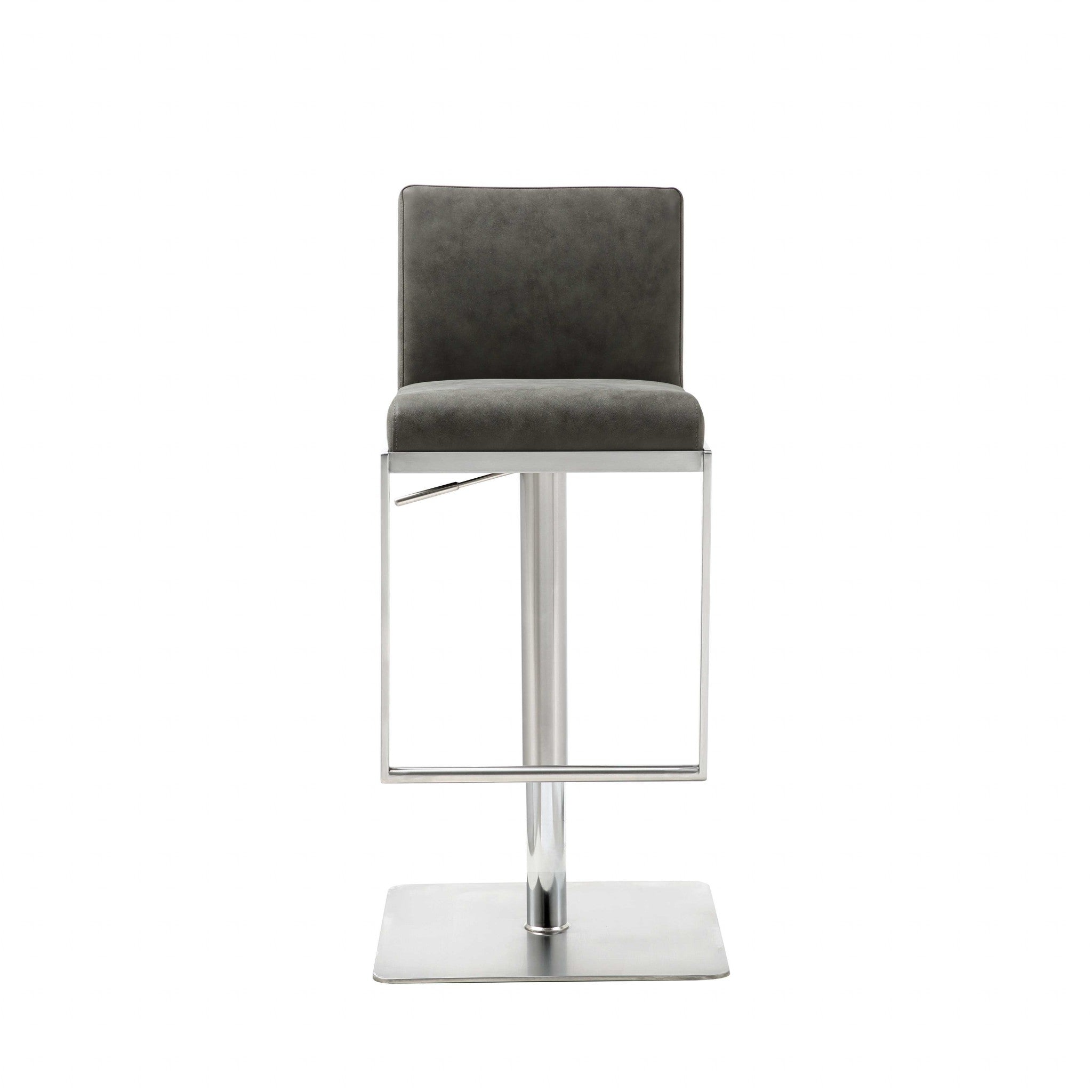 Dark Gray and Silver Faux Leather And Steel Adjustable Bar Chair-Bar Chairs-DECOROLALA