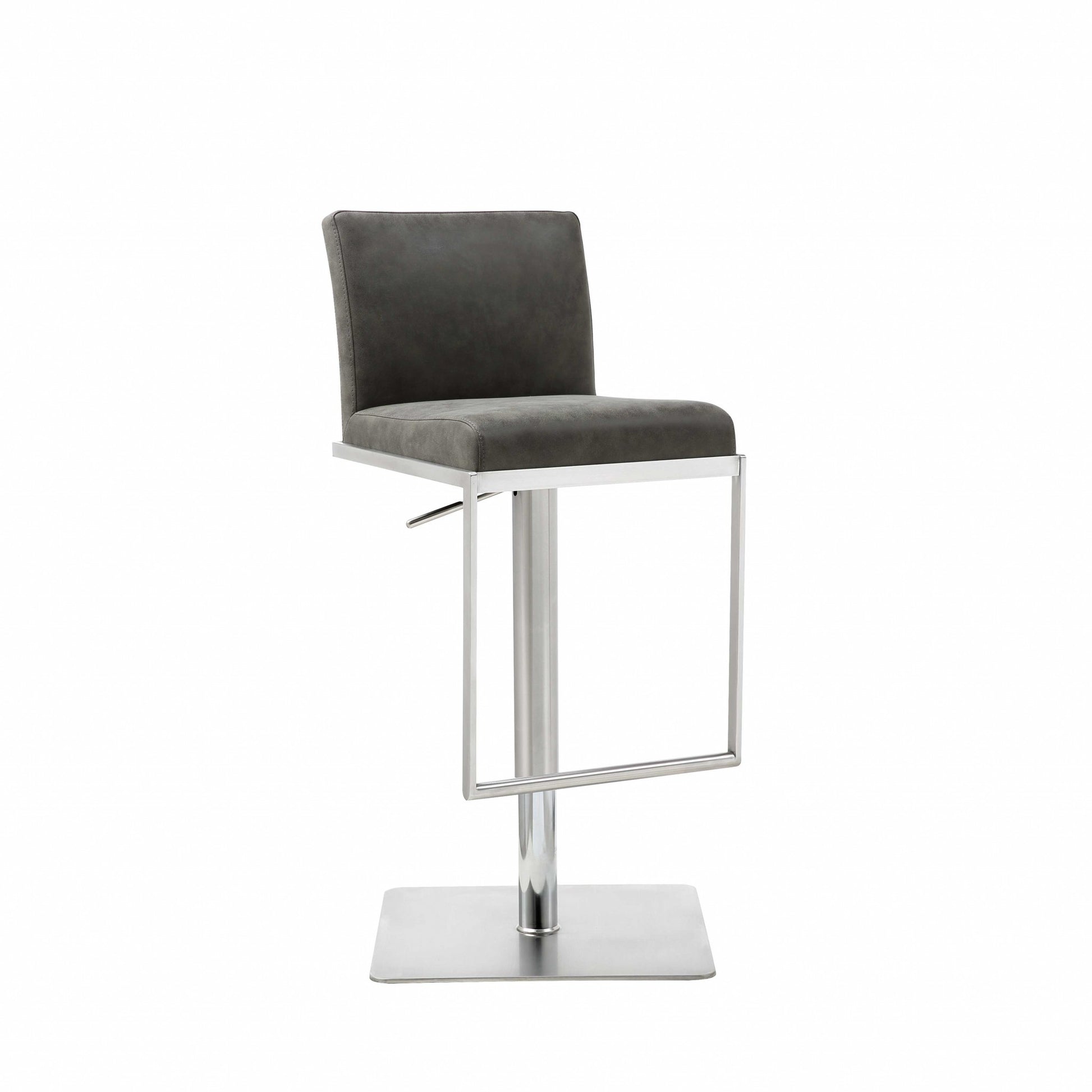 Dark Gray and Silver Faux Leather And Steel Adjustable Bar Chair-Bar Chairs-DECOROLALA