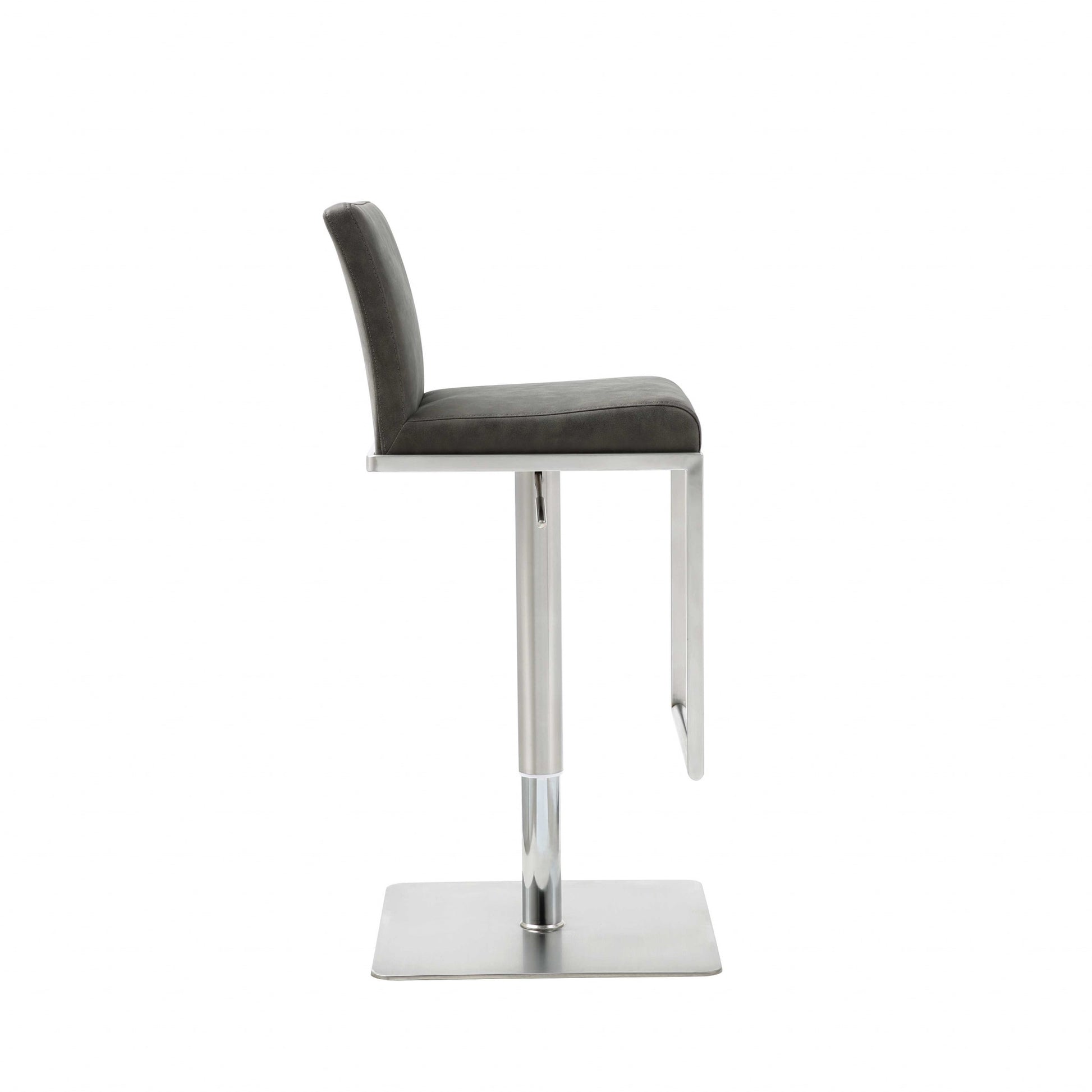 Dark Gray and Silver Faux Leather And Steel Adjustable Bar Chair-Bar Chairs-DECOROLALA